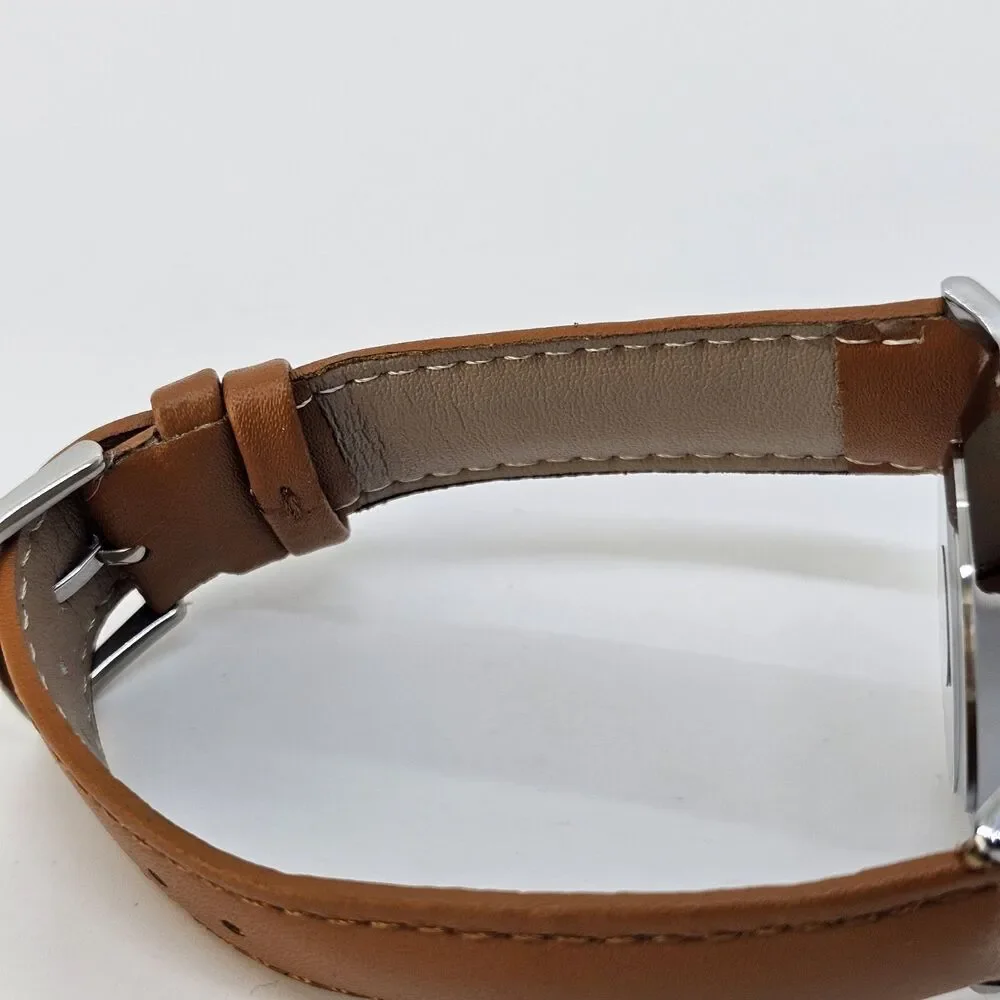 Men's Watch Minimalist 40MM Gray Case Blue Dial Date Light‎ Brown Leather Straps
